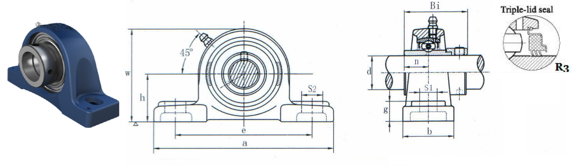 картинка Подшипниковый узел HCP208-24R3 Heavy duty 